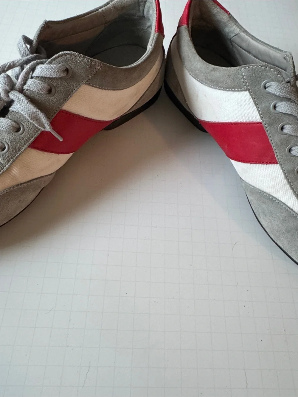 Emporio Armani Gray, White & Red Low-Top Sneakers